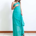 Abito lungo verde acqua monospalla