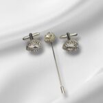 Set Gemelli da Polso e Spillone con cristallo a Goccia