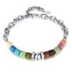 Bracciale Uomo in pietra Vulcanica colorata con cuciture a catena in acciaio inossidabile dal design creativo personalizzato