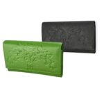 Portafoglio da Donna in Pelle con Motivo Floreale,spazioso,colore: Verde o Nero